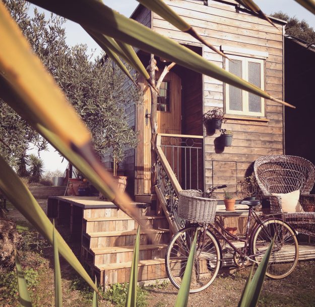 Eingang des Tiny Houses aus Holz