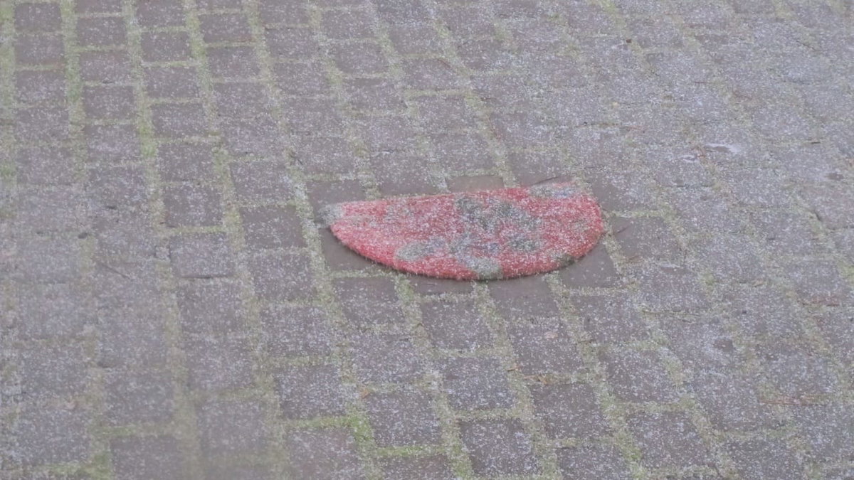 Eine vergessene Fussmatte auf einem Stellplatz