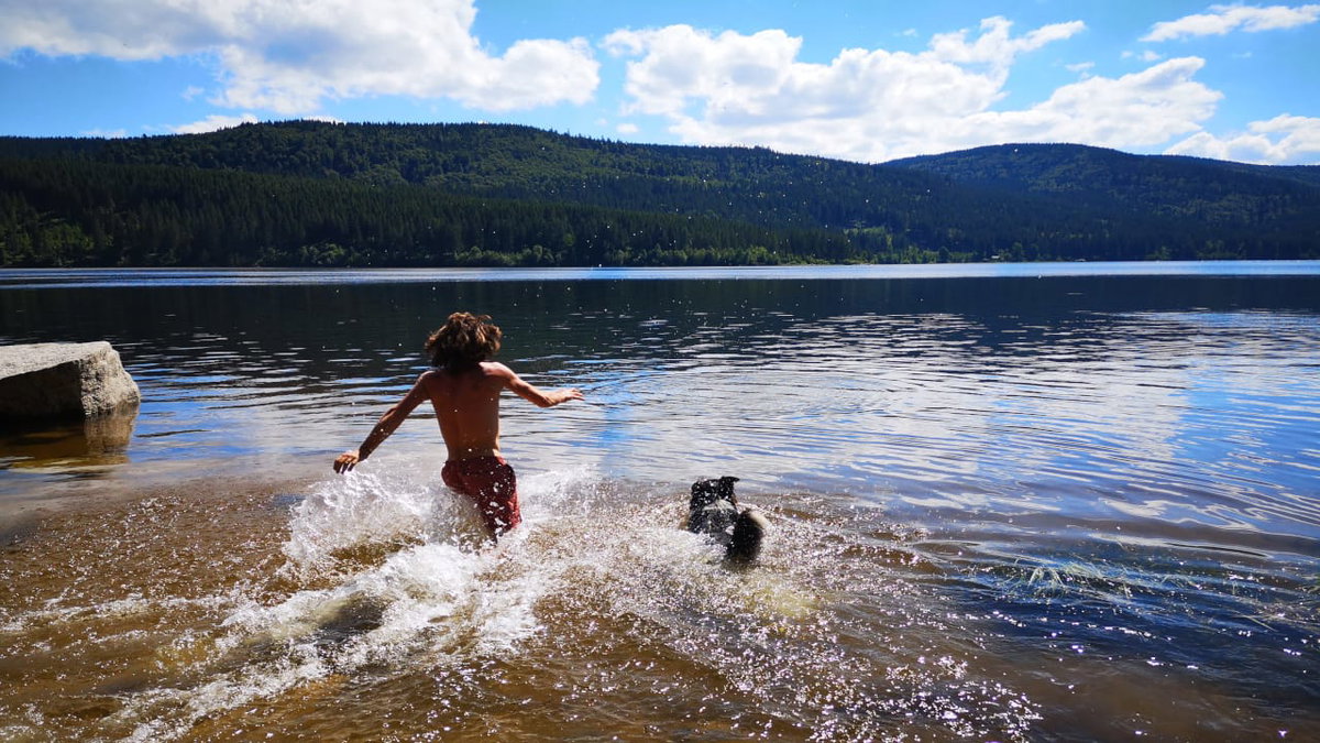 Wasserspass im Schluchsee nahe des Baumzelt Camps