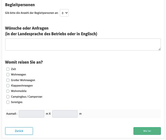 Eingaben online beim Campingplatz buchen