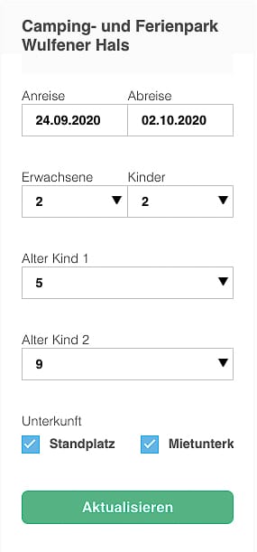 Reisezeit eingeben für das Campingplatz buchen