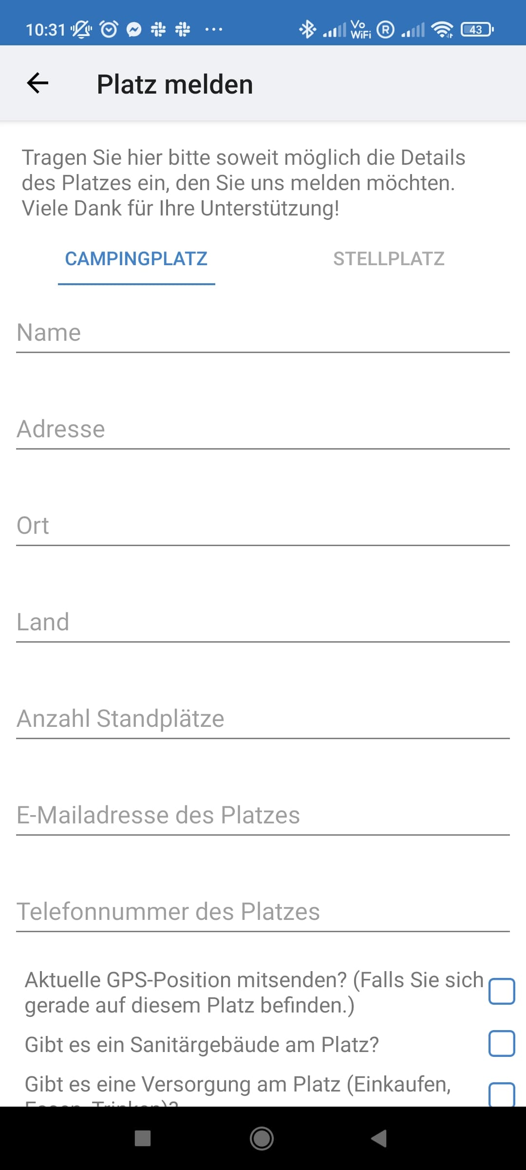 Platz melden in der ADAC Camping App
