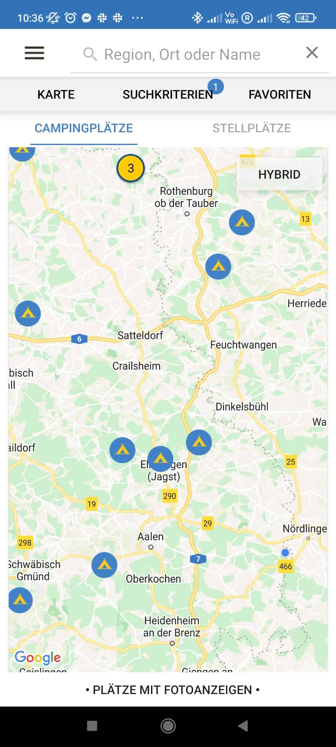 Startbildschirm der ADAC Campingführer App