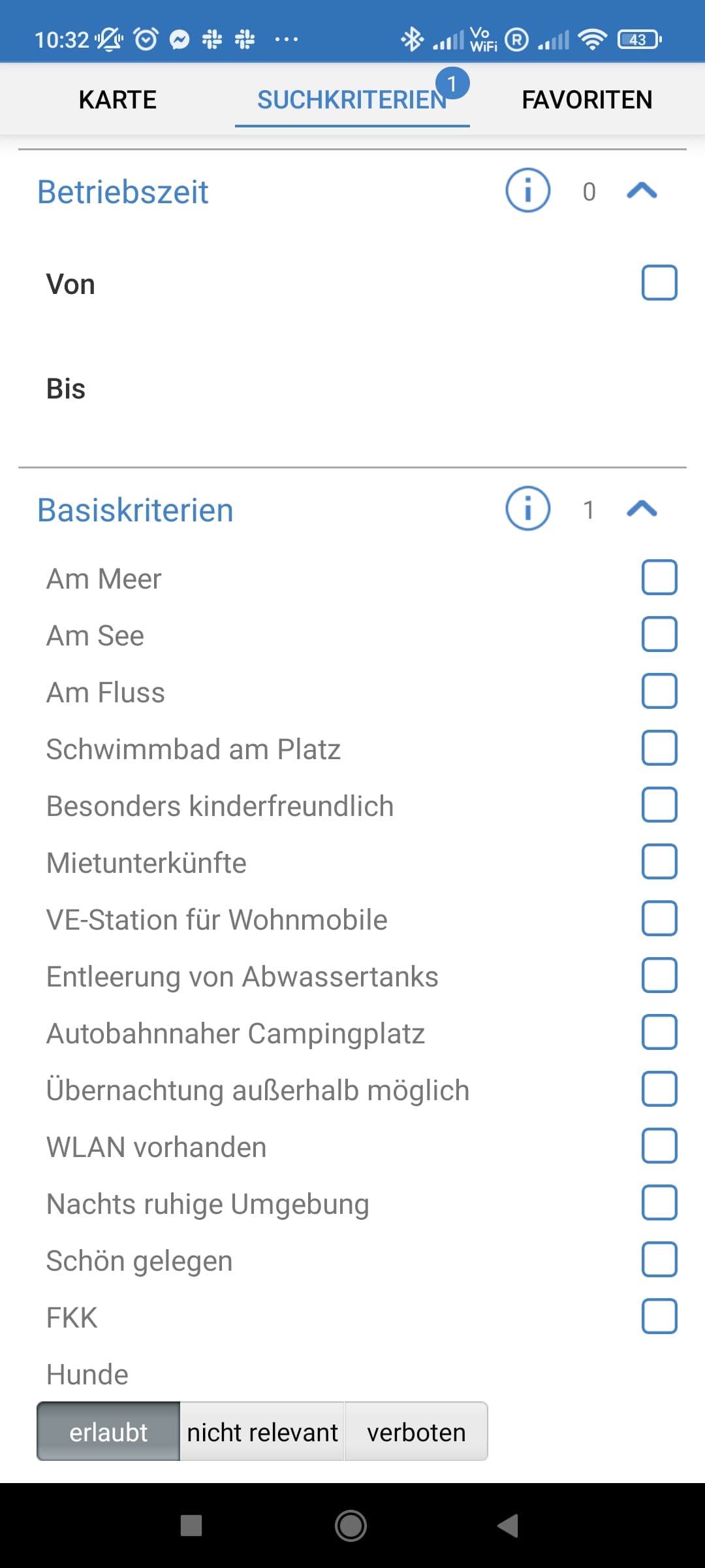 Basiskriterien in der ADAC Campingführer App