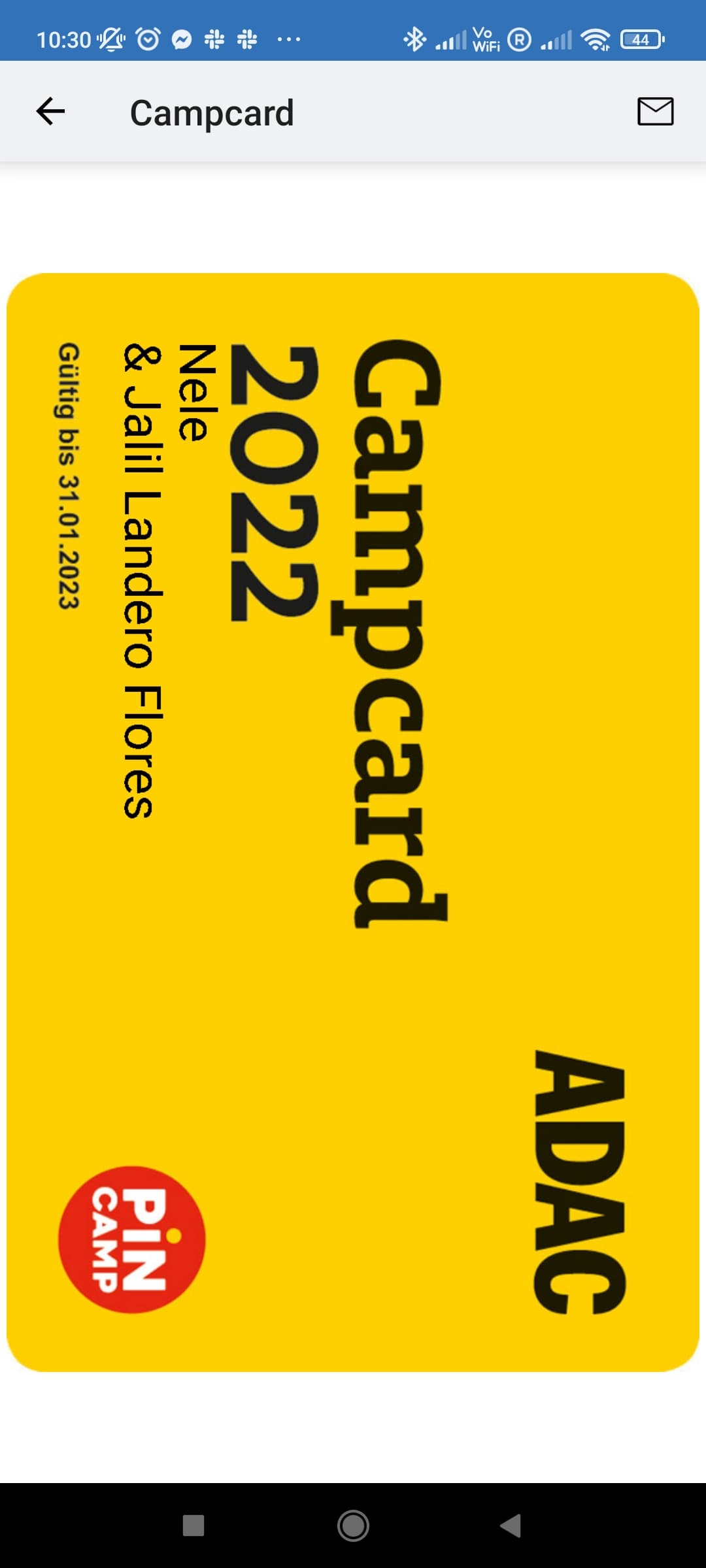 Die mobile Campcard in der ADAC Campingführer App