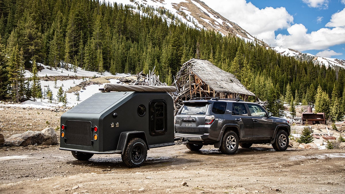 Blick auf den Wohnwagen ohne Gas NS1 von Campworks