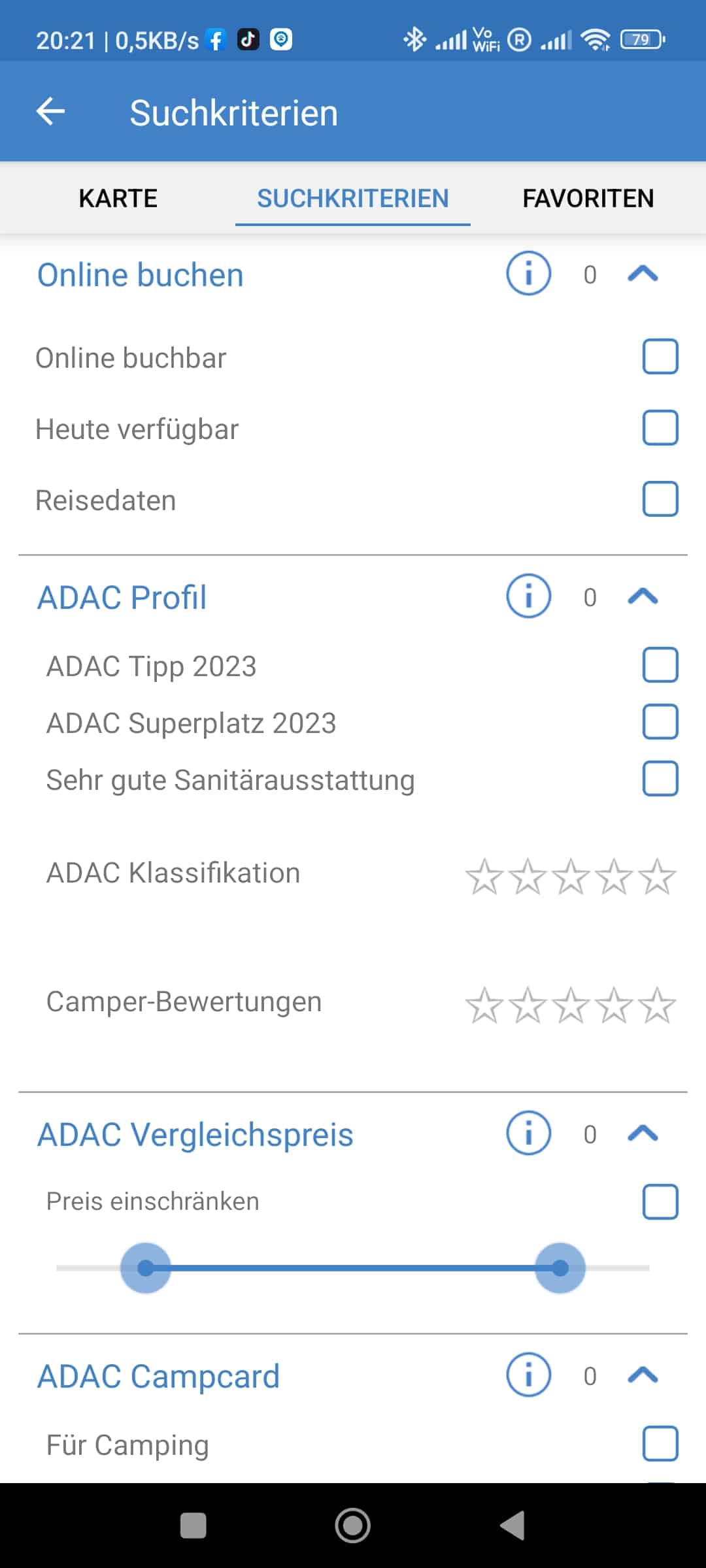 Camping Apps ADAC Camping und Stellplatzfuehrer Filter
