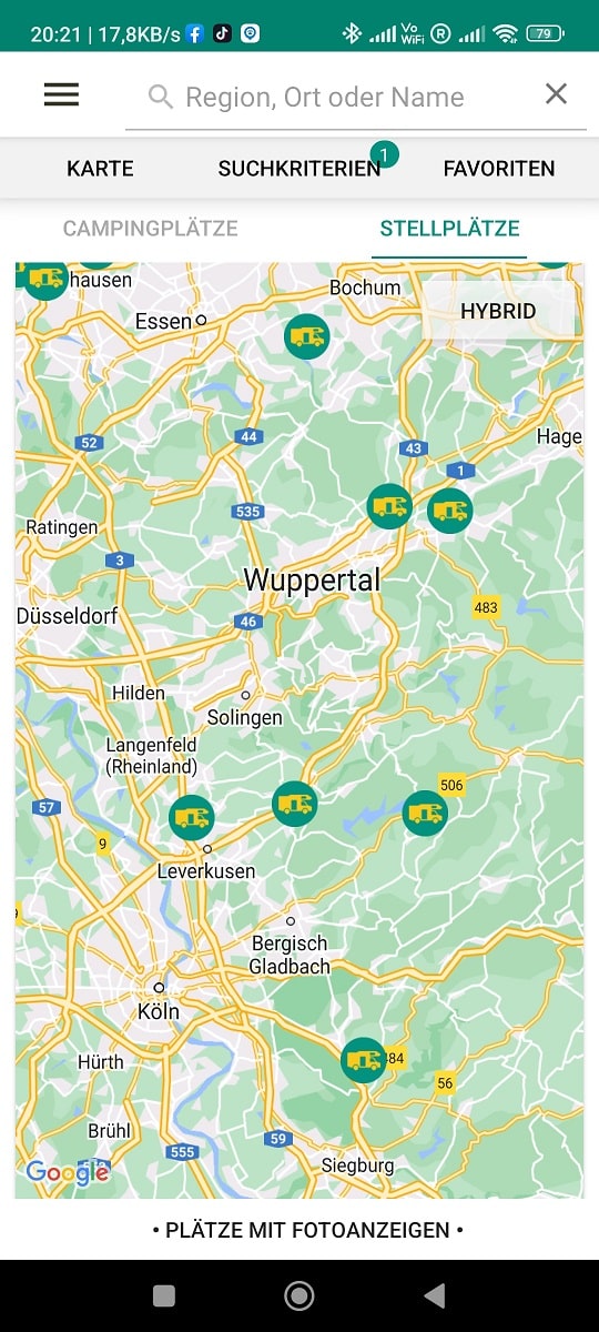Camping Apps ADAC Camping- und Stellplatzführer Stellplatzkarte