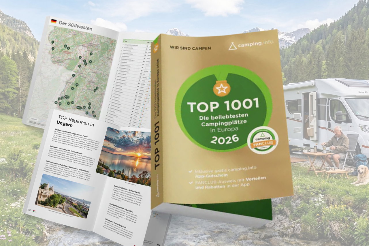 TOP 1001 Campingführer 2026 von camping.info: Die 1001 beliebtesten Campingplätze Europas im "Goldenen Buch"
