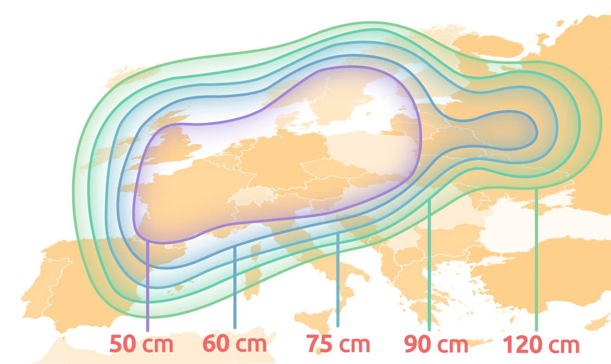 Satelliten Ausleuchtungszonen und passende Schüsselgröße
